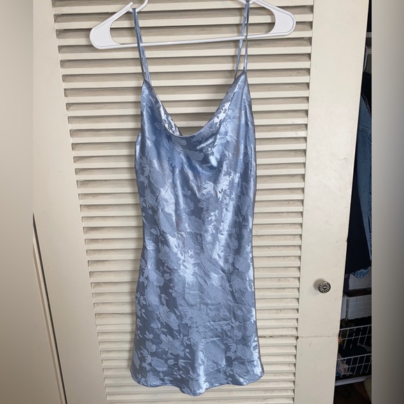 Lulus Close to Your Heart Dusty Blue Satin Jacquard Cowl Slip Dress - Picture 4 of 4